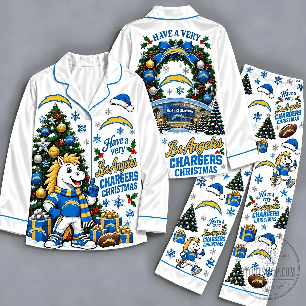 Los Angeles Chargers Christmas Holiday Pajamas Set