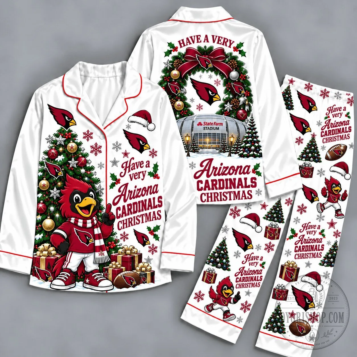 Arizona Cardinals Christmas Holiday Long Sleeve Pajamas Set