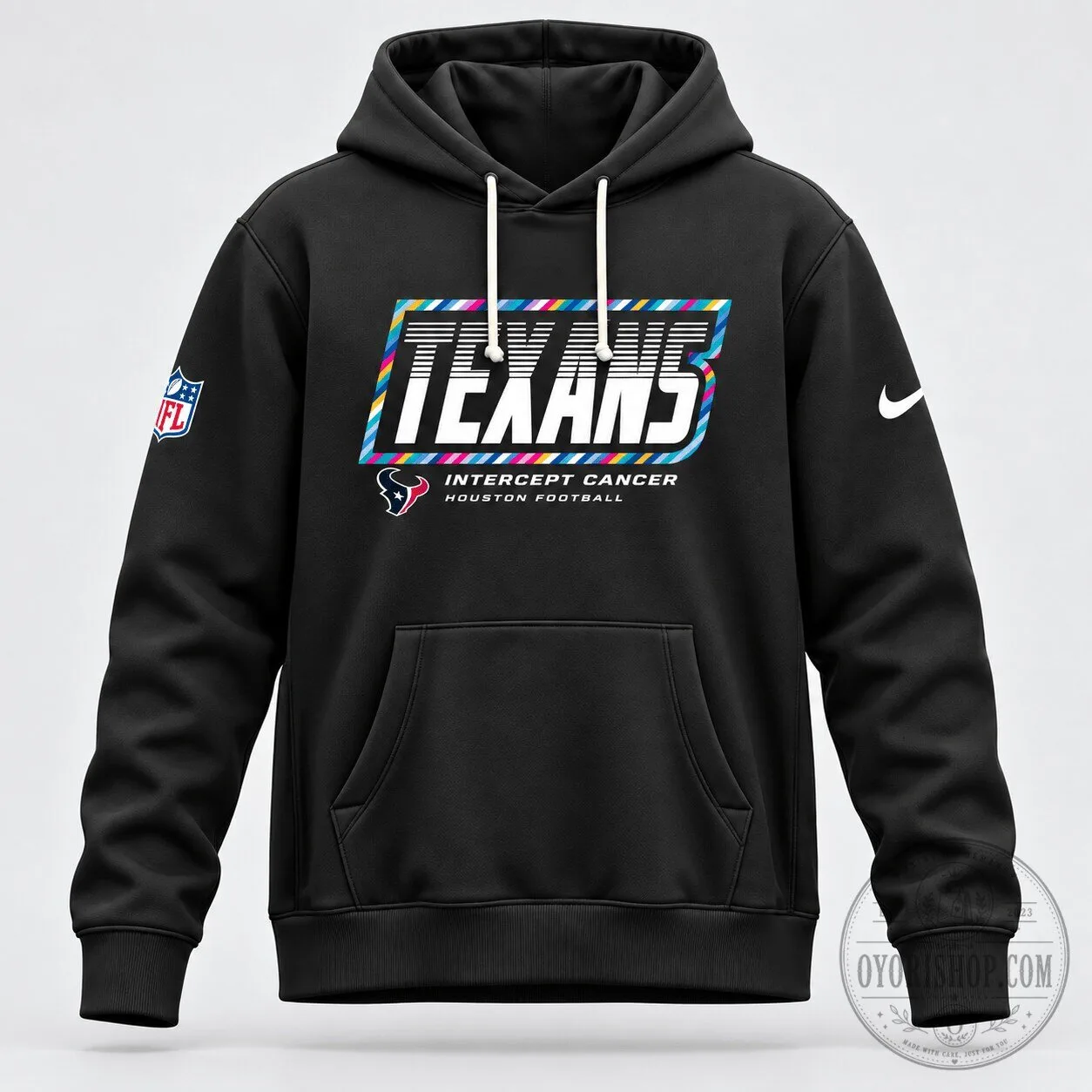 Houston Texans Intercept Cancer NFL Football Black Pullover Hoodie