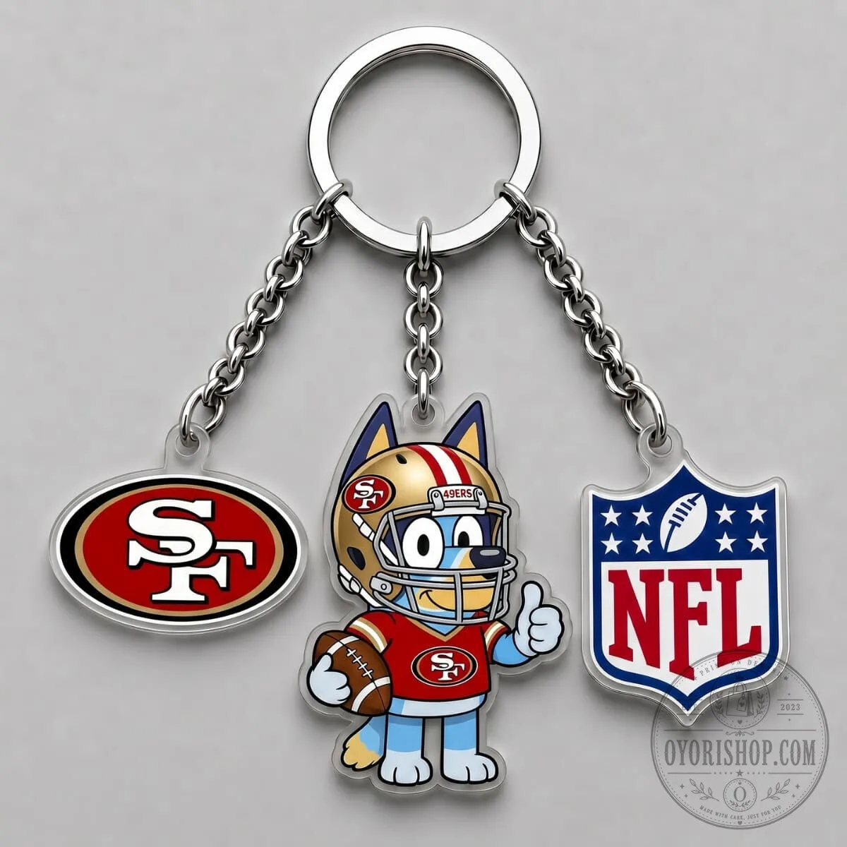 San Francisco 49ers Bluey Football Player Triple Charm Keychain