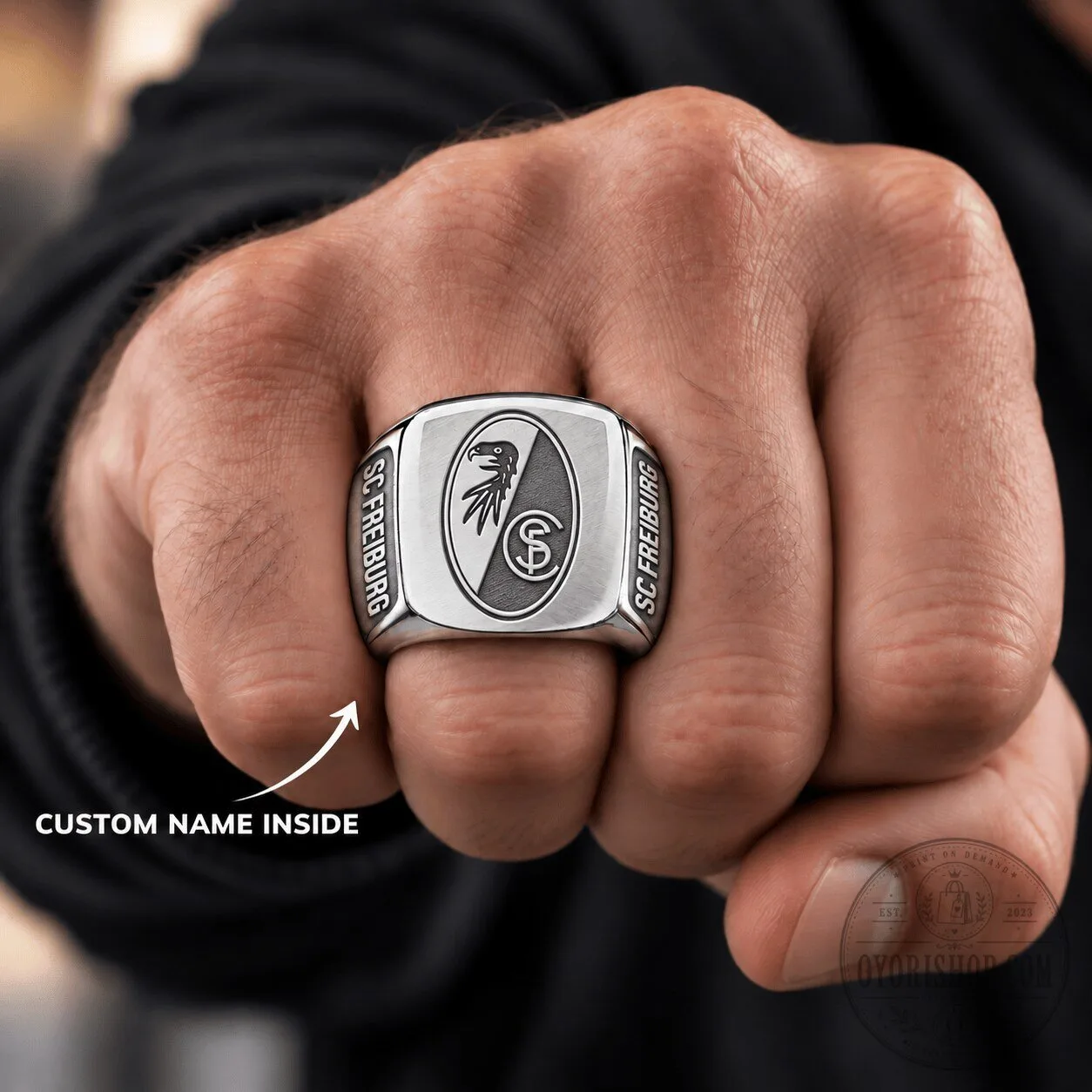 SC Freiburg Bundesliga Football Club Silver Engraved Ring