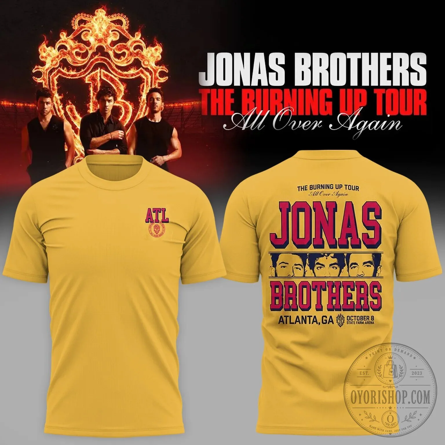 Jonas Brothers The Burning Up Tour All Over Again Atlanta Concert T-Shirt