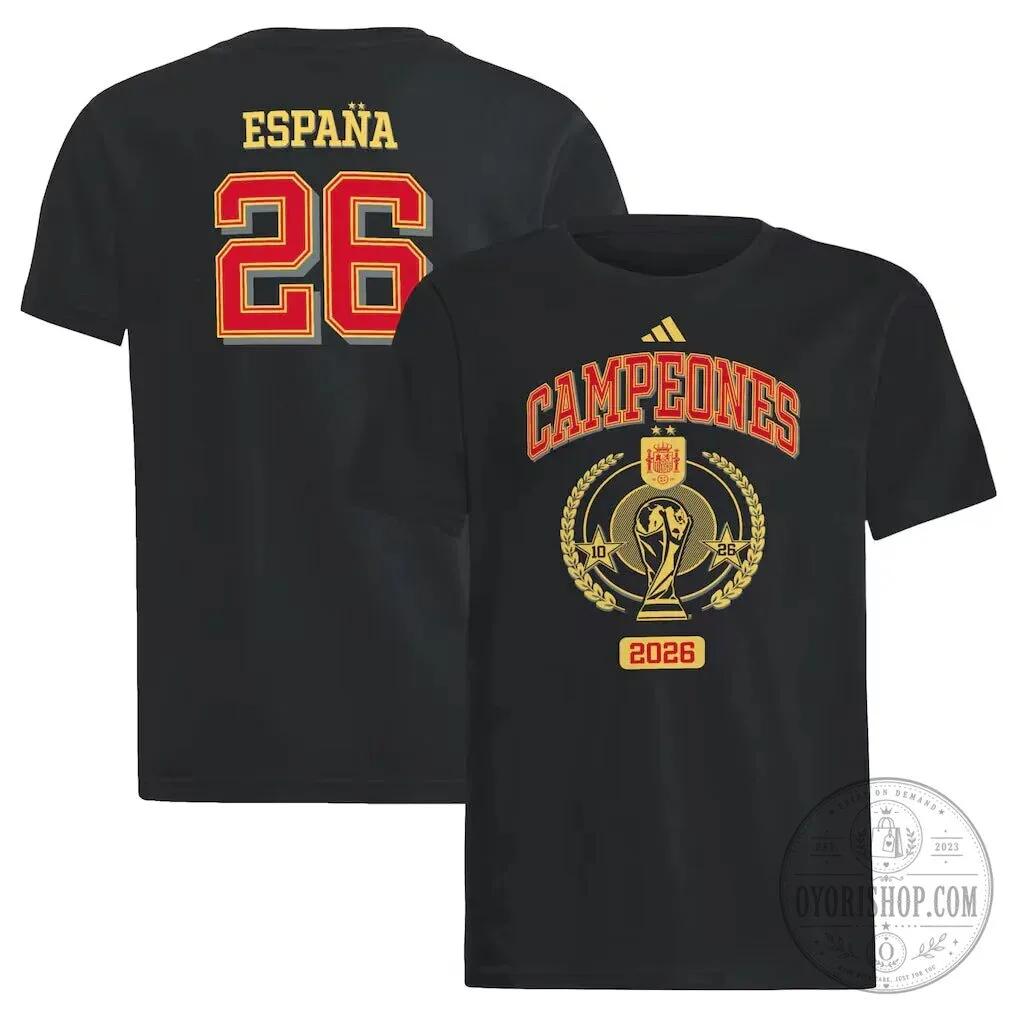 Spain 2026 Campeones World Cup Champions Black Graphic T-Shirt