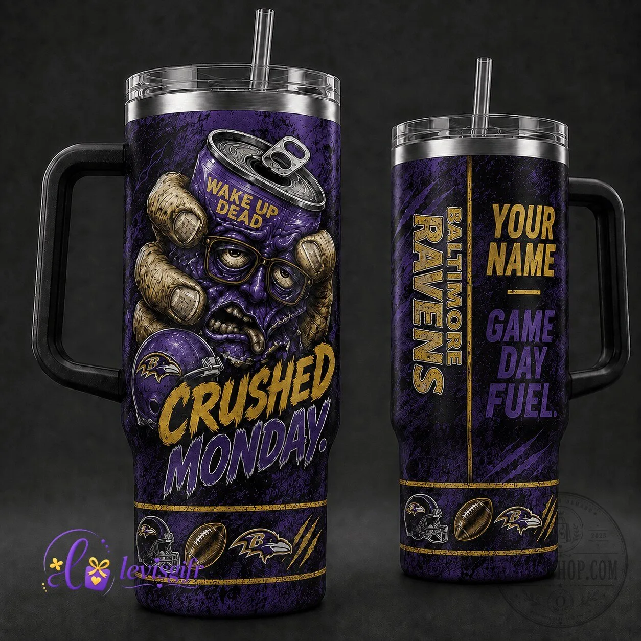 Baltimore Ravens Crushed Monday Wake Up Dead Personalized Football Tumbler