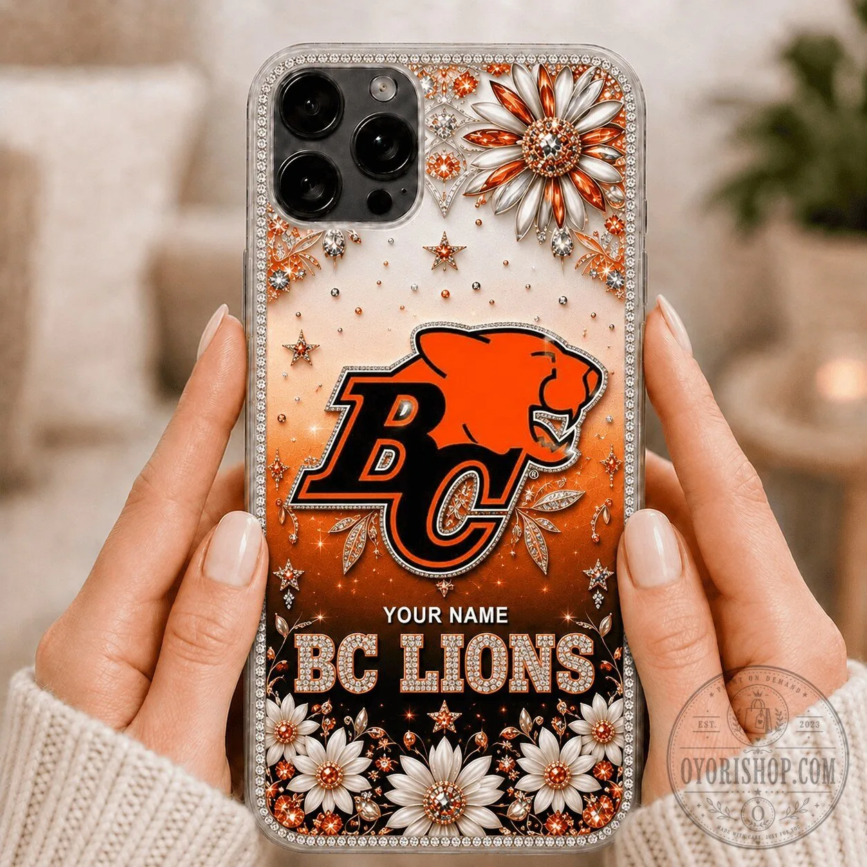BC Lions Football Team Custom Name Orange Bling Design Phone Case