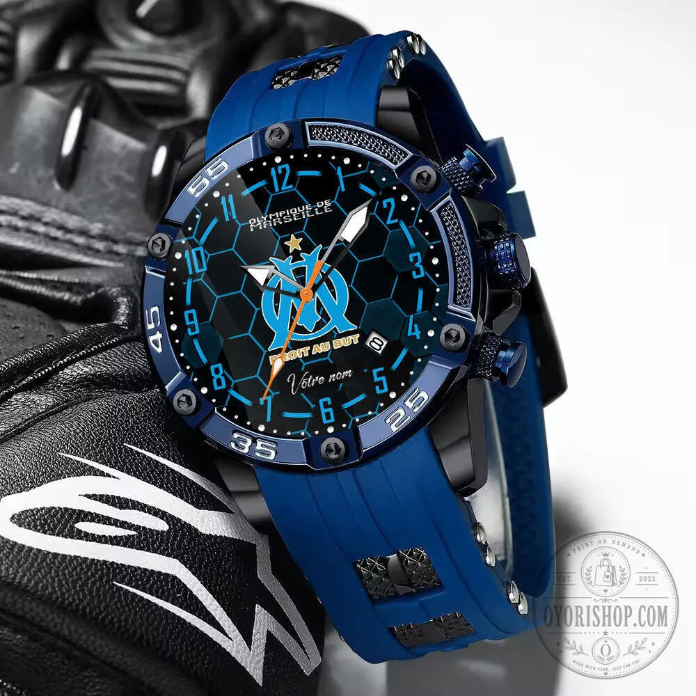 Olympique de Marseille Football Club Blue Sports Watch with Silicone Strap