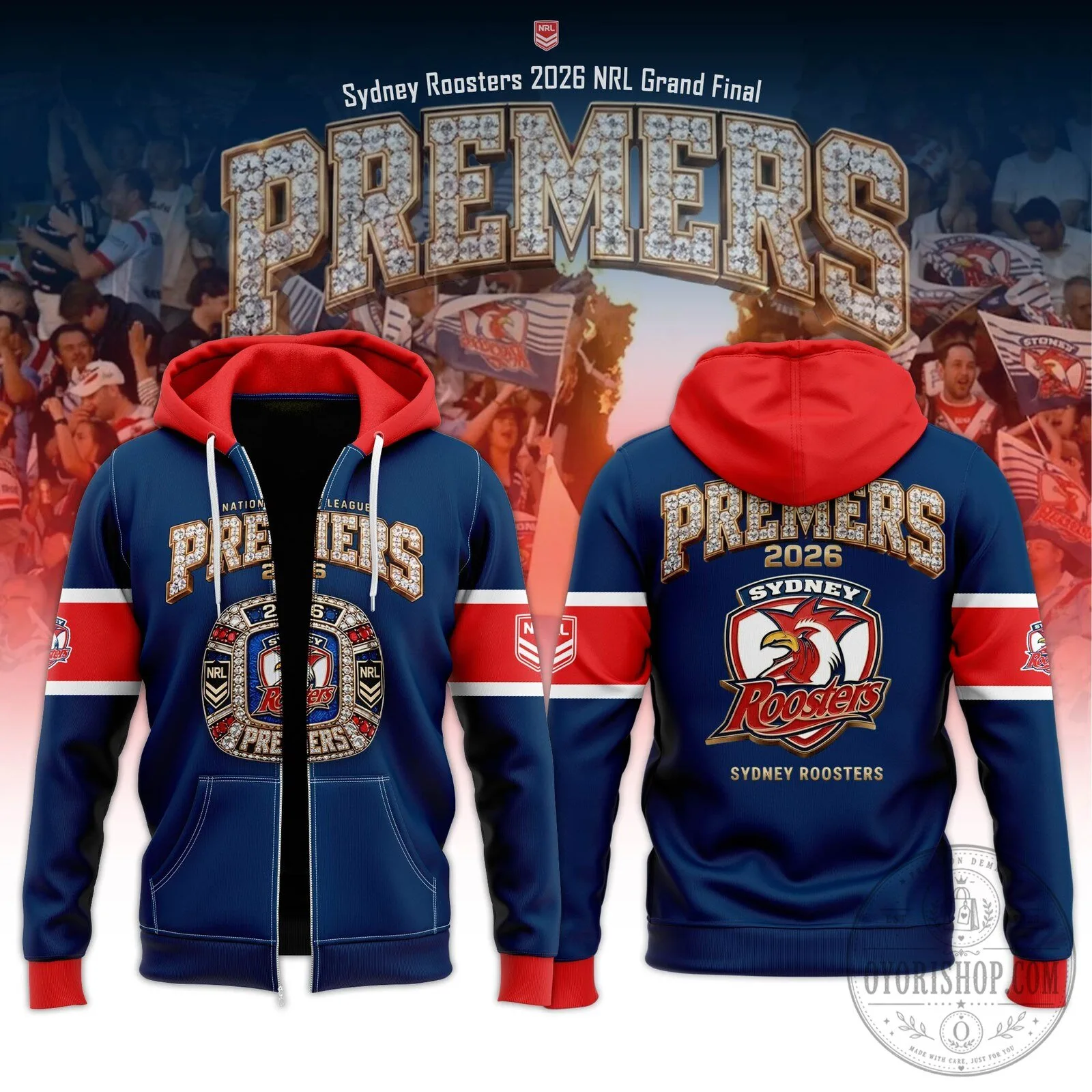 Full-Zip Hoodie of 2026 National Rugby League Champions Sydney Roosters