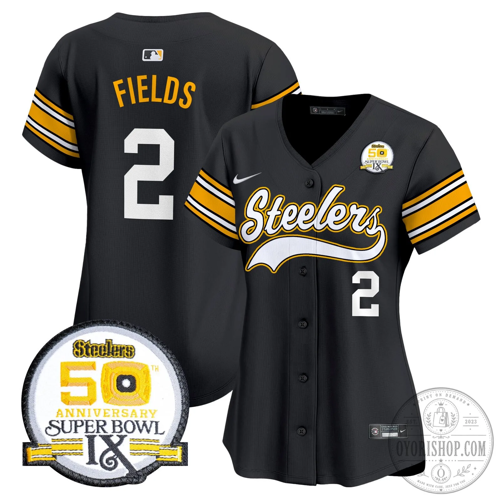 Pittsburgh Steelers Justin Fields Number 2 Black Baseball Jersey