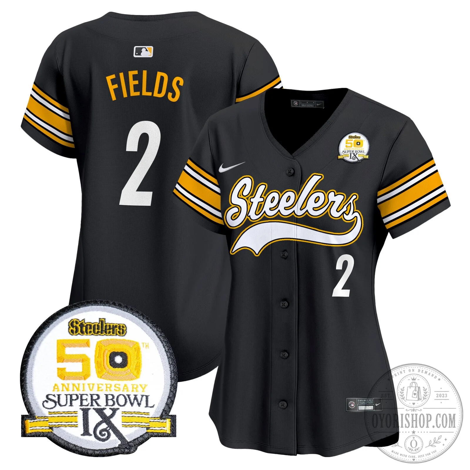 Pittsburgh Steelers Justin Fields Number 2 Black Baseball Jersey 84 Pittsburgh Steelers Justin Fields Number 2 Black Baseball Jersey