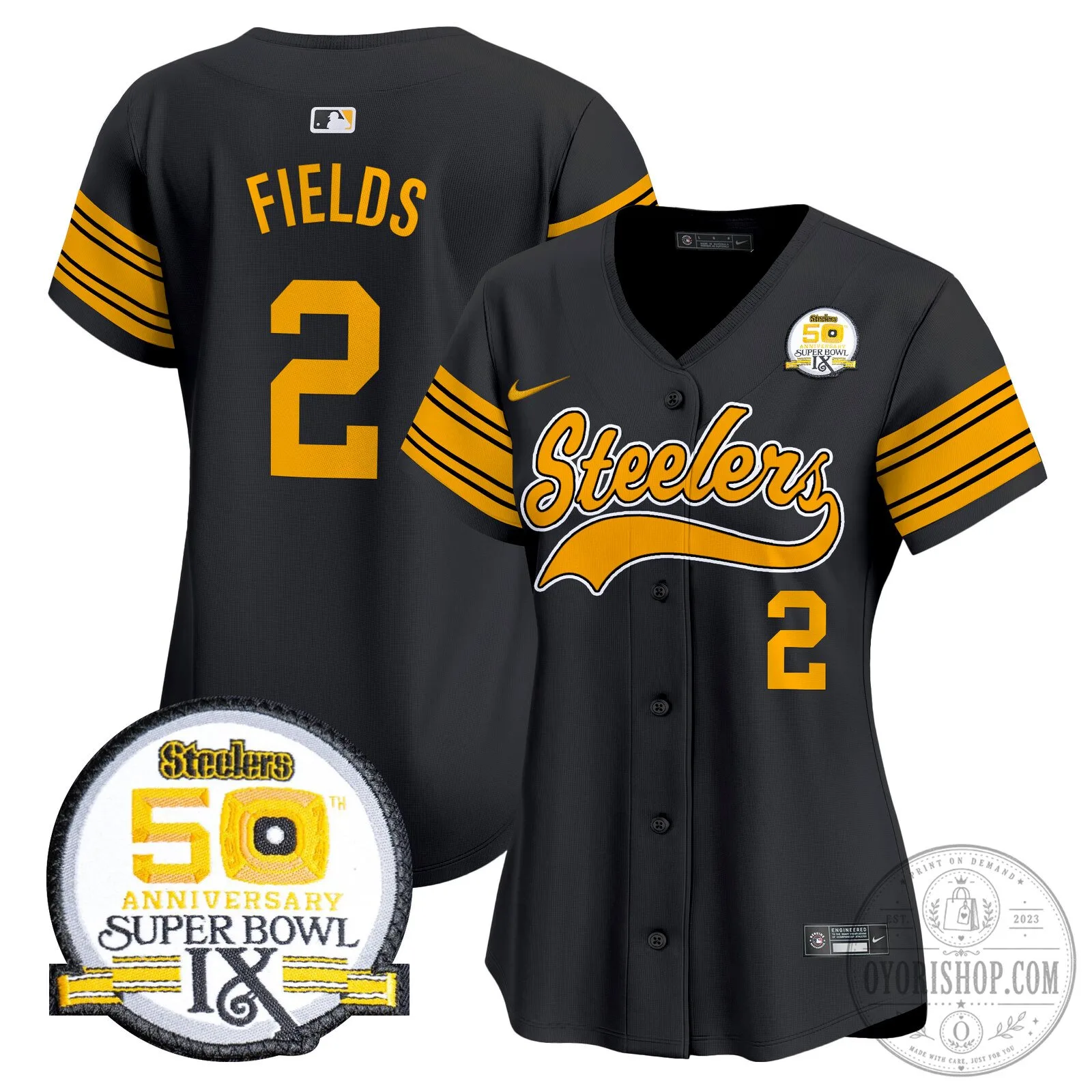 Pittsburgh Steelers Justin Fields Number 2 Black Baseball Jersey 114 Pittsburgh Steelers Justin Fields Number 2 Black Baseball Jersey