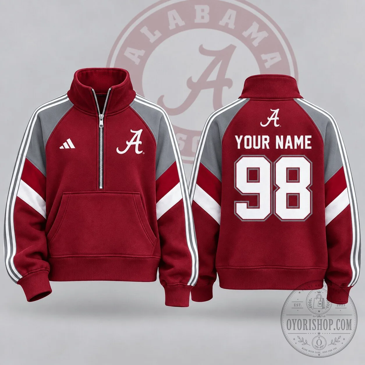 Alabama Crimson Tide Personalized Quarter Zip Pullover Sweatshirt 2 Alabama Crimson Tide Personalized Quarter Zip Pullover Sweatshirt
