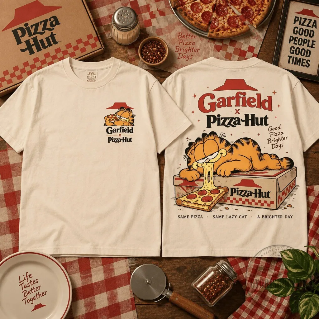 Garfield Pizza Hut Collaboration Graphic T-Shirt for Men and Women Garfield Pizza Hut Collaboration Graphic T-Shirt for Men and Women