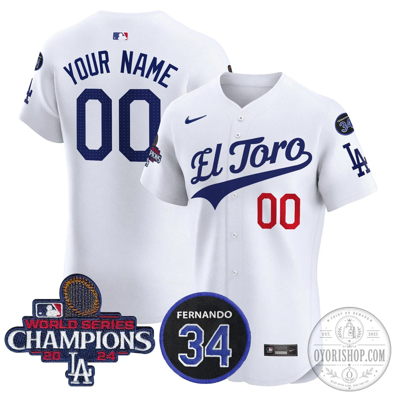 Dodgers El Toro Fernando Valenzuela World Series Champions Baseball Jersey