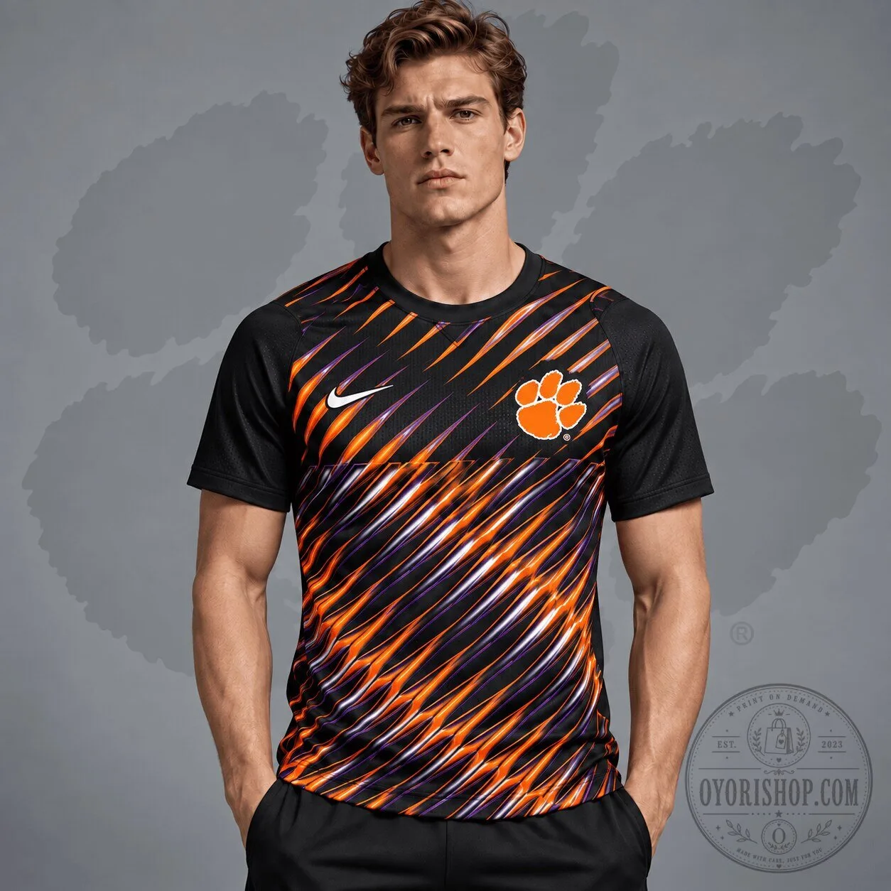 Clemson Tigers NCAA Velocity Slash Performance Crewneck T-Shirt