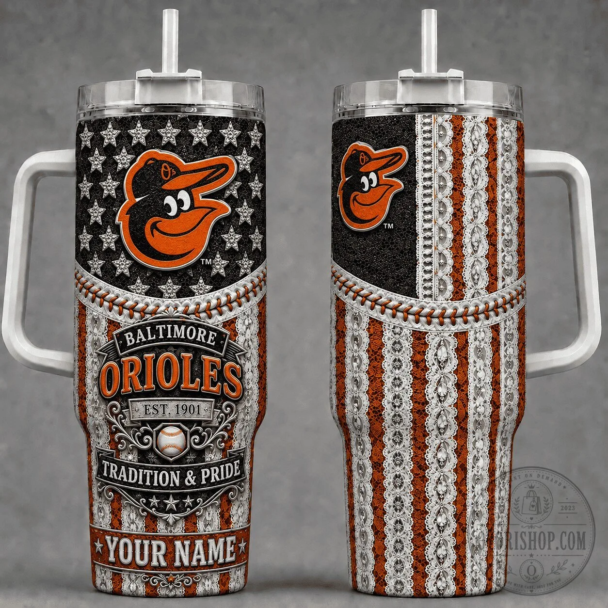 Baltimore Orioles Baseball Team Personalized Stainless Steel Tumbler
