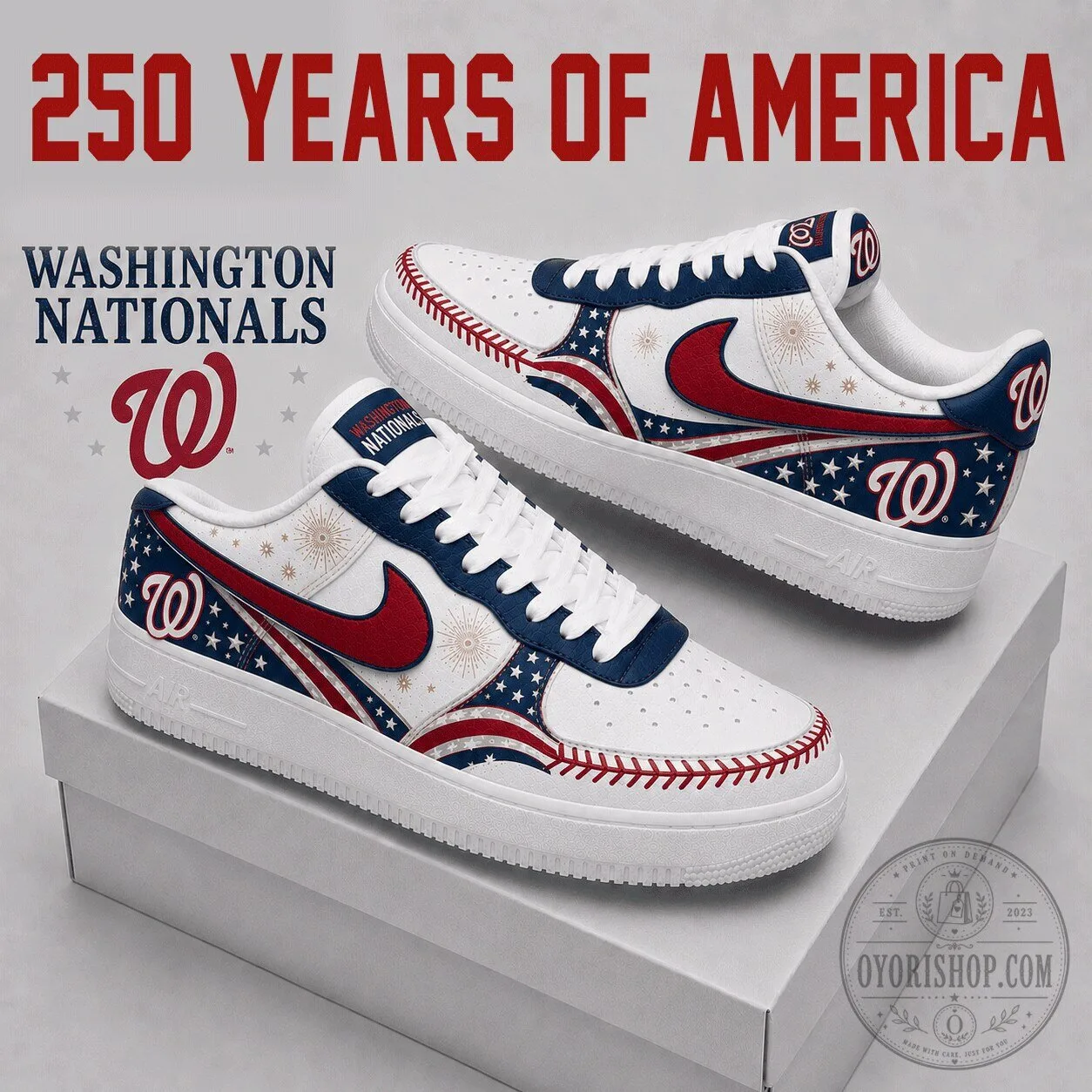 Washington Nationals Baseball Team American Flag Theme Personalized Sneakers