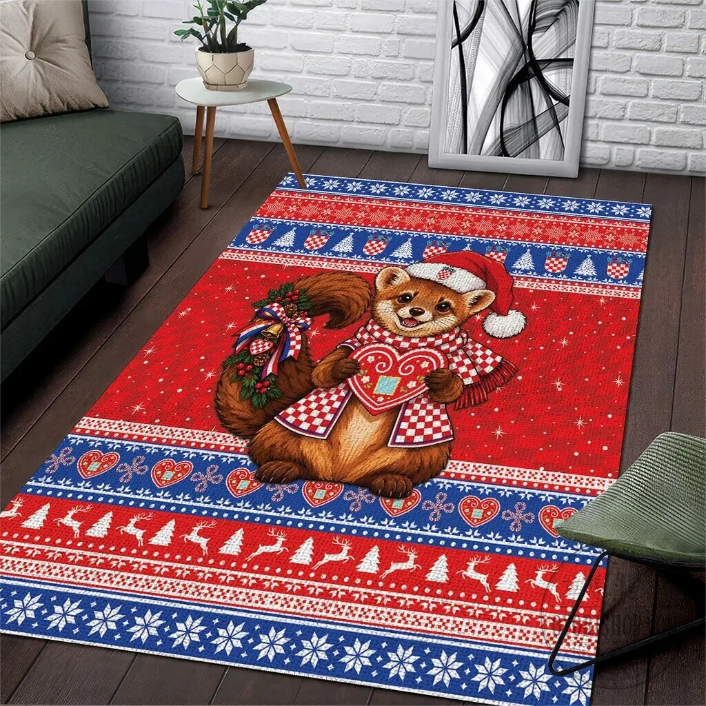 Cute Christmas Hrvatska Kuna Licitar Heart Holiday Area Rug