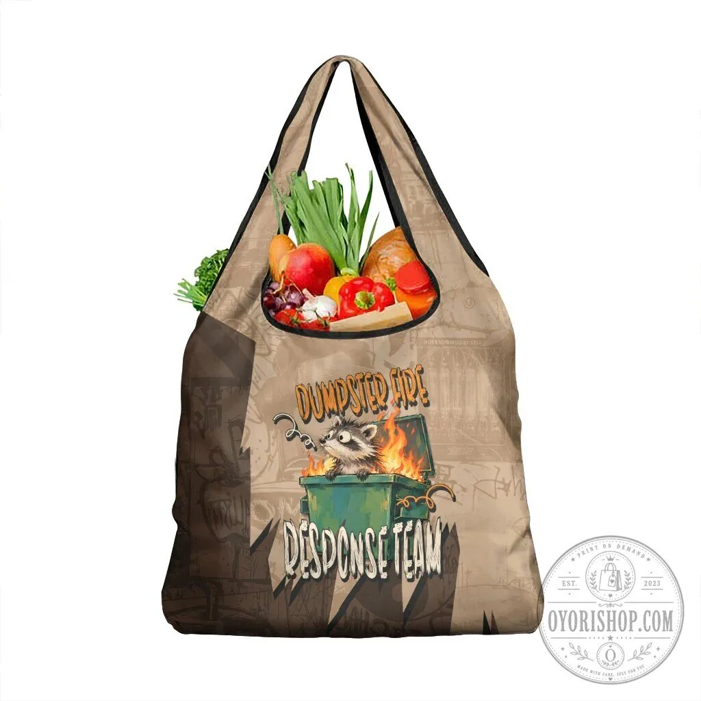 Dumpster Fire Response Team Raccoon Cartoon Reusable Grocery Bag