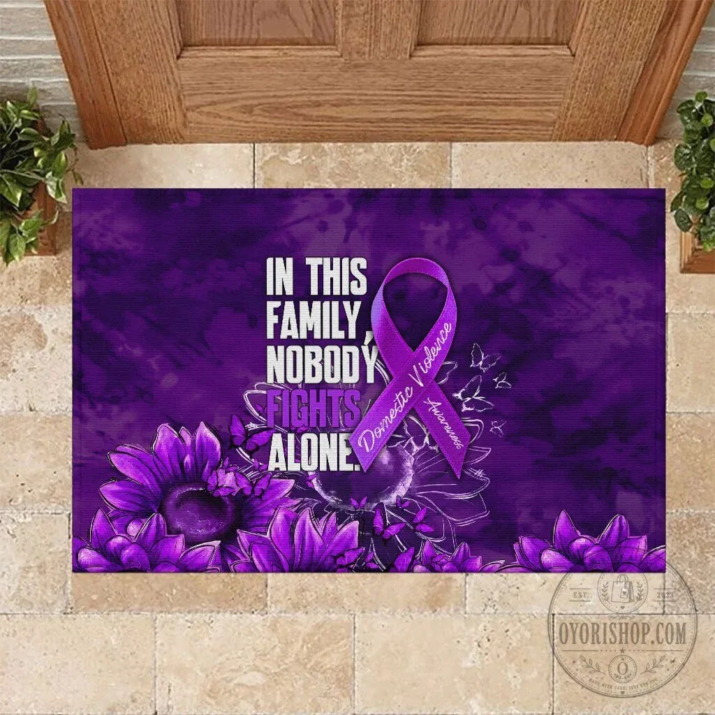 Domestic Violence Awareness Purple Ribbon Nobody Fights Alone Sunflower Doormat