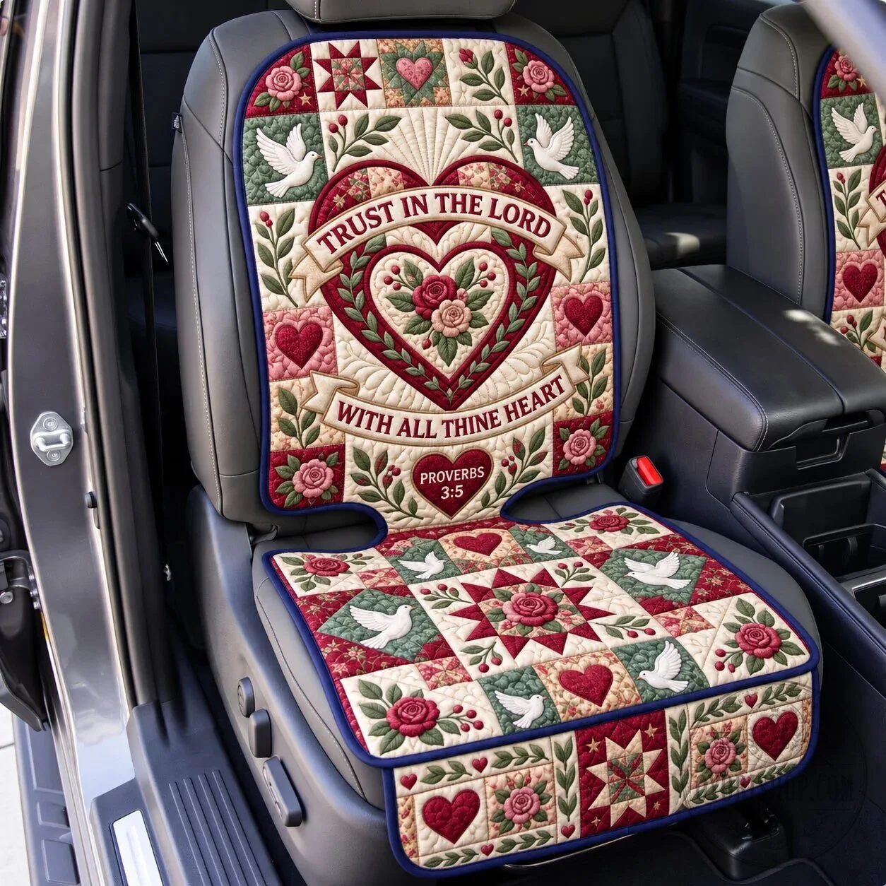 Christian Faith Quilted Car Seat Cover with Trust in the Lord Design 1 Christian Faith Quilted Car Seat Cover with Trust in the Lord Design