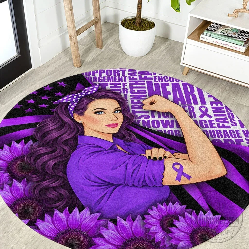 Domestic Violence Awareness Strong Woman Purple Ribbon Sunflower Round Rug 2 Domestic Violence Awareness Strong Woman Purple Ribbon Sunflower Round Rug