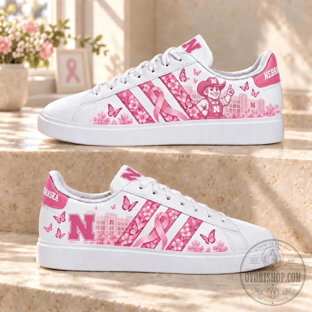 Nebraska Cornhuskers Breast Cancer Awareness Pink Custom Sneakers Nebraska Cornhuskers Breast Cancer Awareness Pink Custom Sneakers