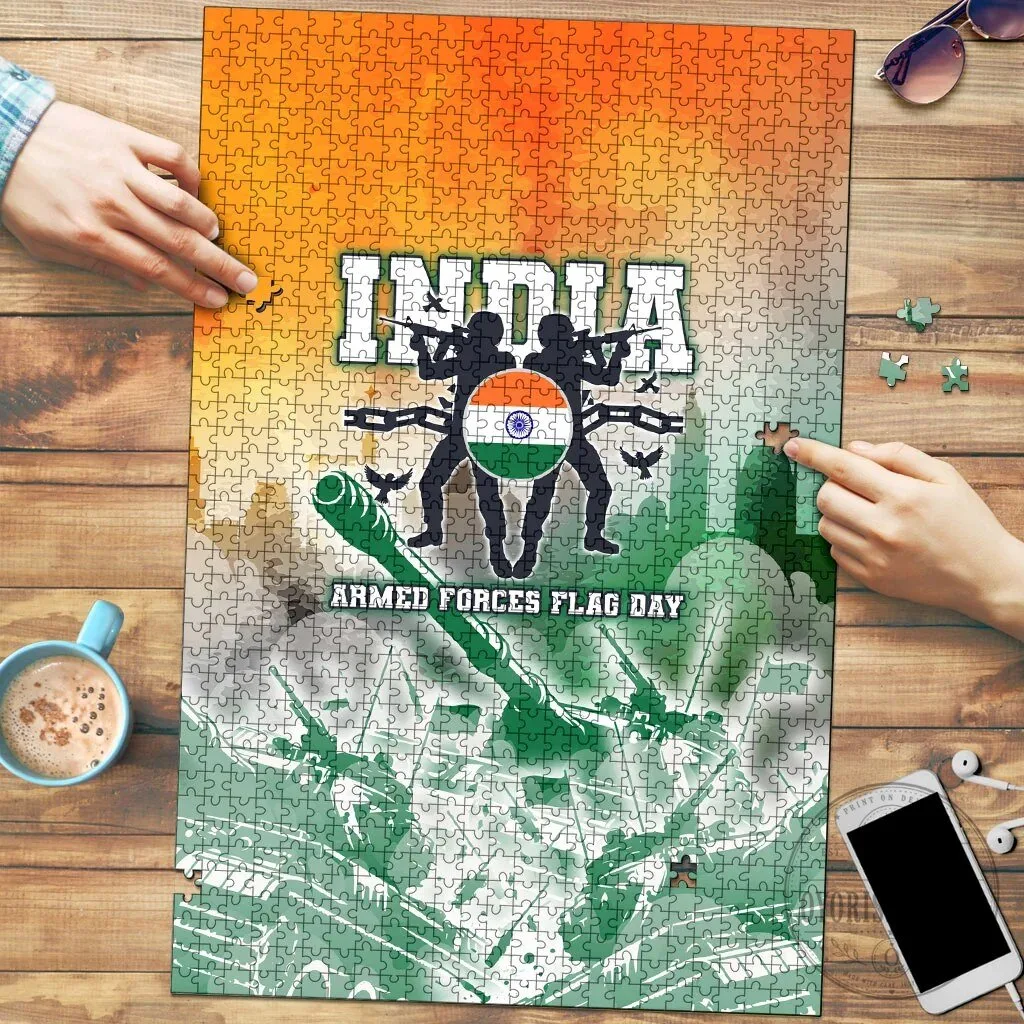 India Armed Forces Flag Day Military Indian Flag Silhouette Jigsaw Puzzle