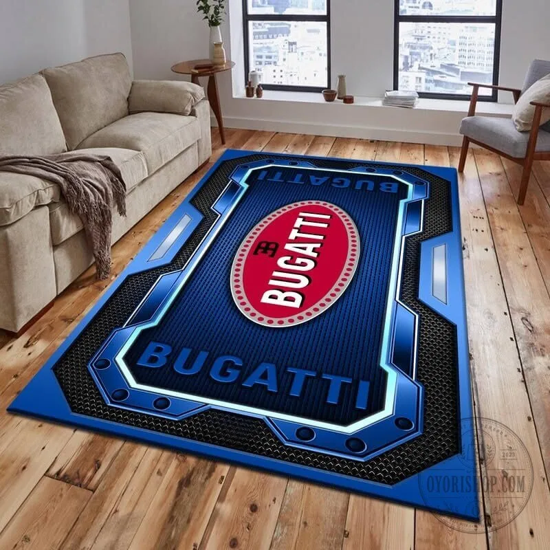 Bugatti Blue Luxury Car Logo Area Rug for Living Room Decor