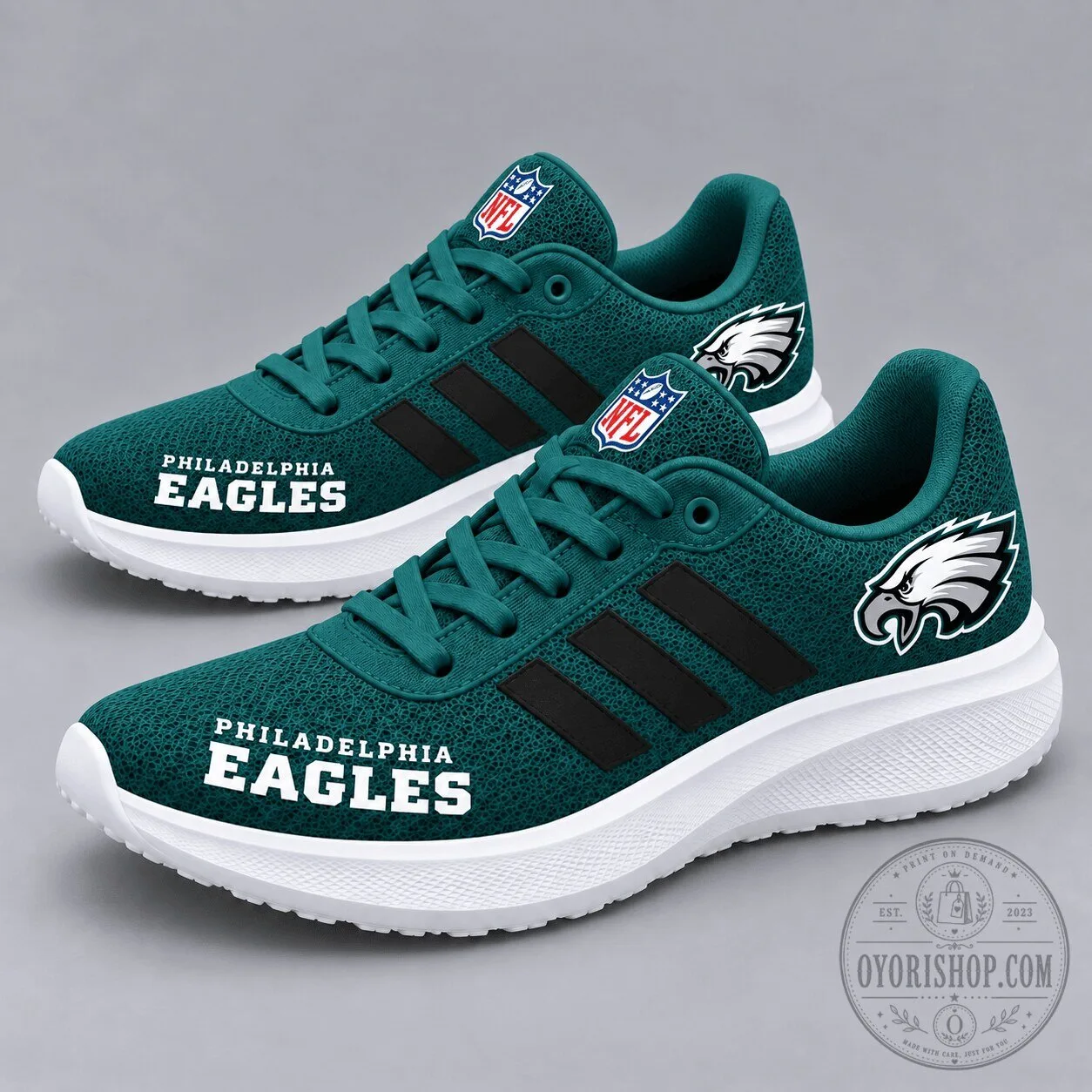 Philadelphia Eagles NFL Team Logo Dark Green Stripe Pride Sport Shoes 12 Philadelphia Eagles NFL Team Logo Dark Green Stripe Pride Sport Shoes