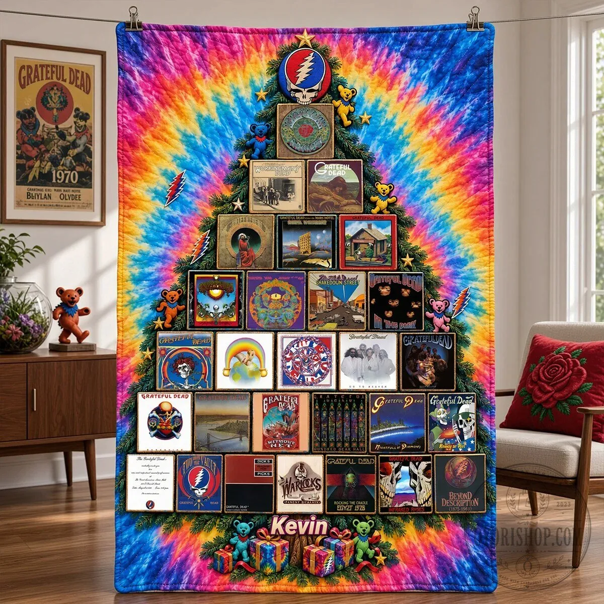 Grateful Dead Christmas Tree Album Covers Tie-Dye Personalized Blanket