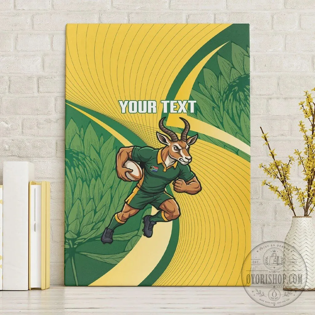 South Africa Rugby Springboks Mascot Custom Text Canvas Wall Art