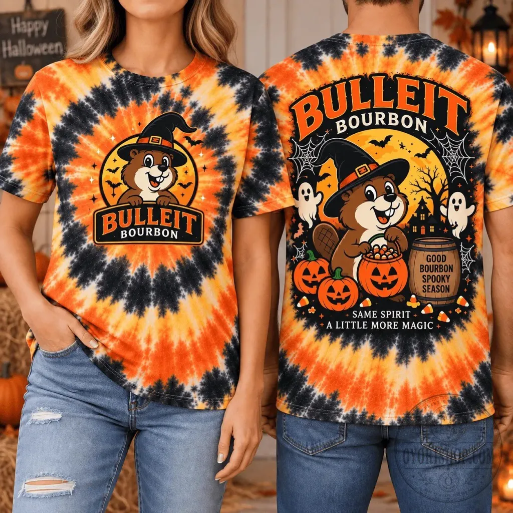Bulleit Bourbon Halloween Spooky Season Tie-Dye T-Shirt for Good Spirits Bulleit Bourbon Halloween Spooky Season Tie-Dye T-Shirt for Good Spirits