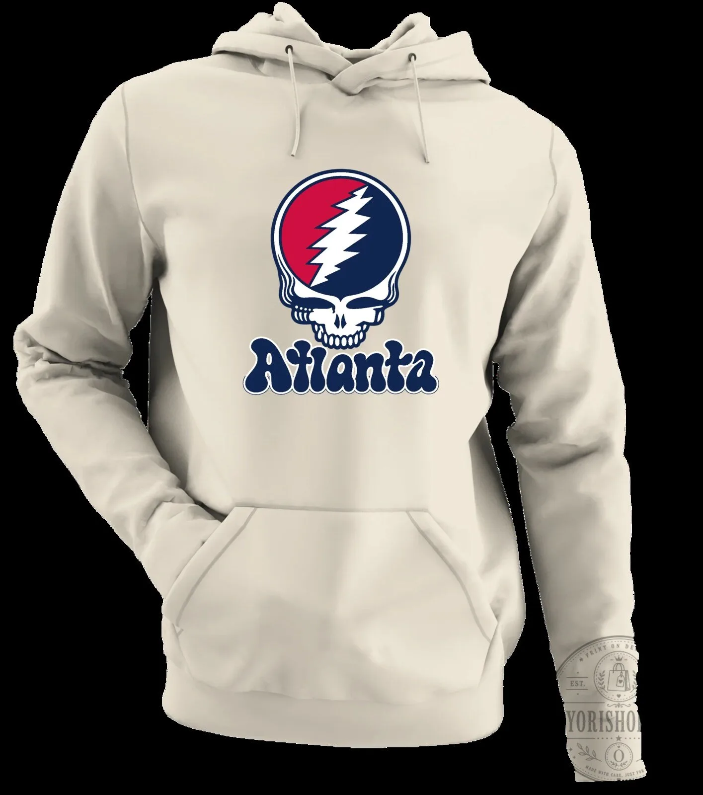Atlanta Grateful Dead Steal Your Face Skull Logo Cream Hoodie