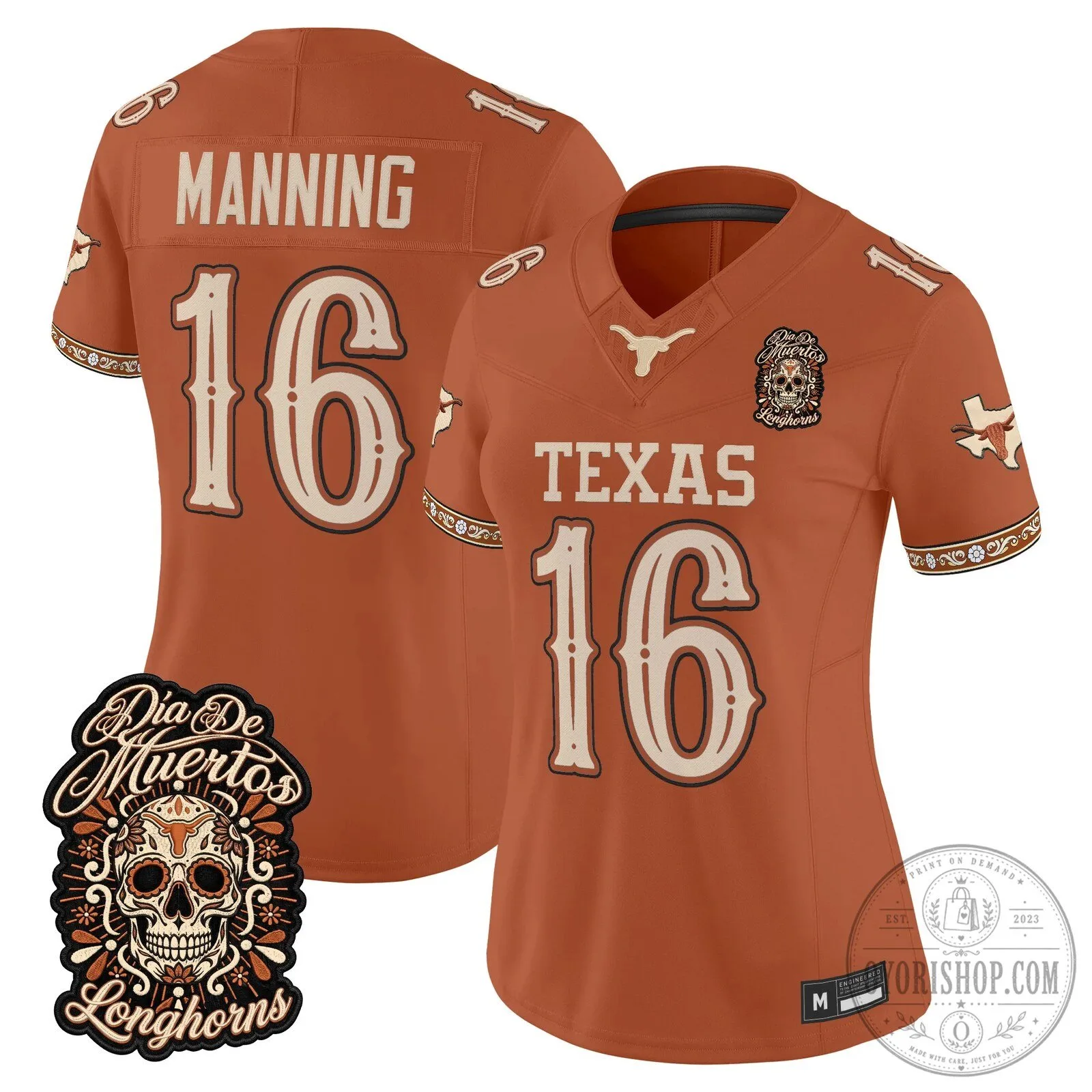 Texas Longhorns Dia de los Muertos Manning 16 Football Jersey