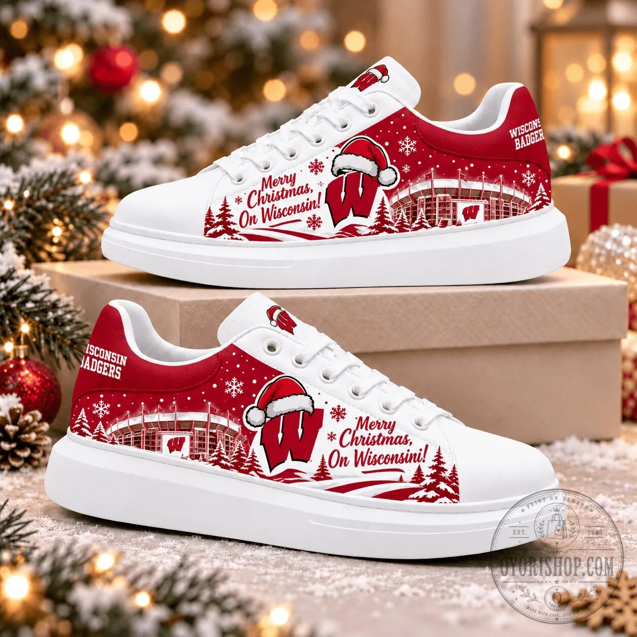 Wisconsin Badgers Merry Christmas On Wisconsin Football Fan Shoes 11 Wisconsin Badgers Merry Christmas On Wisconsin Football Fan Shoes