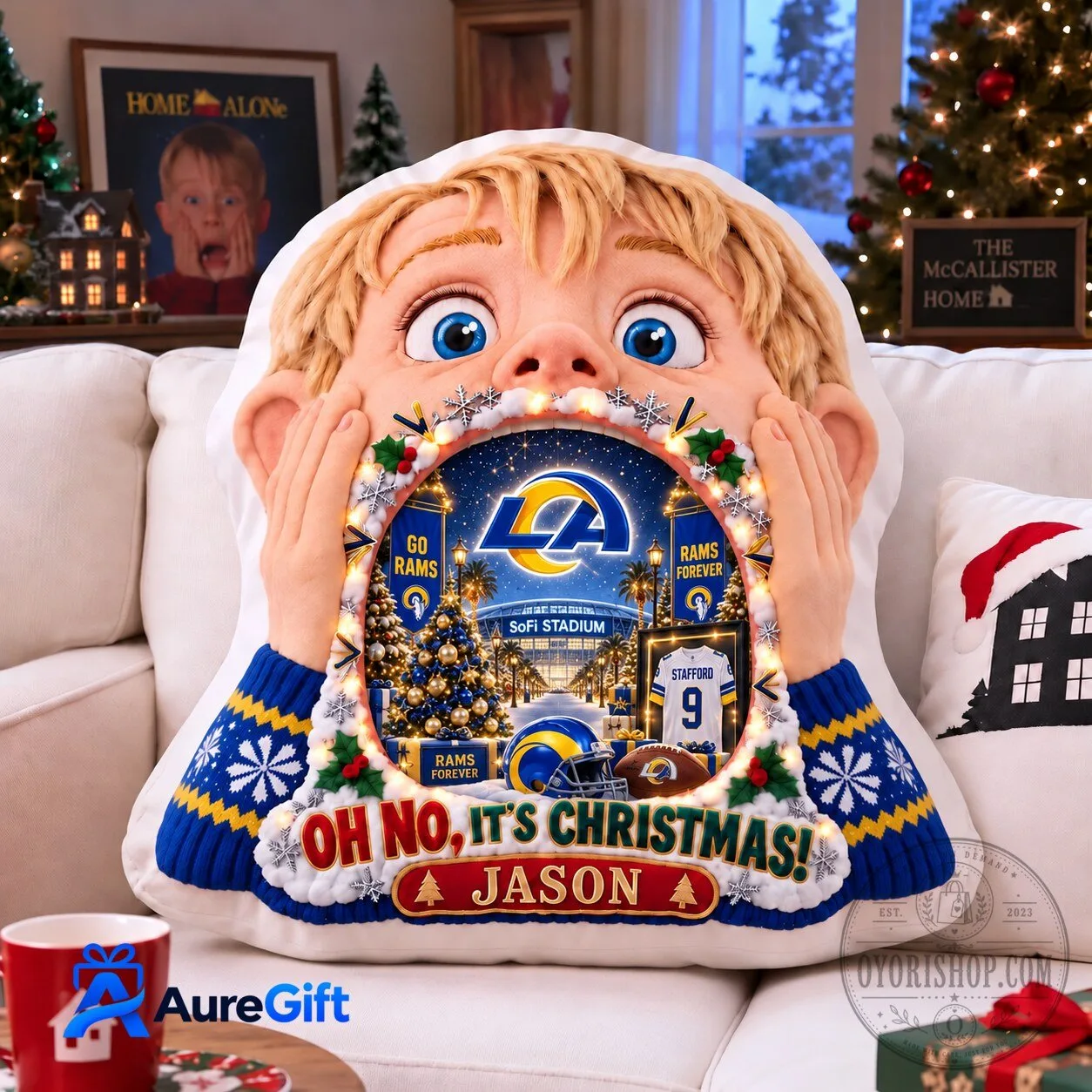 Home Alone Kevin McCallister Los Angeles Rams Christmas Personalized Pillow