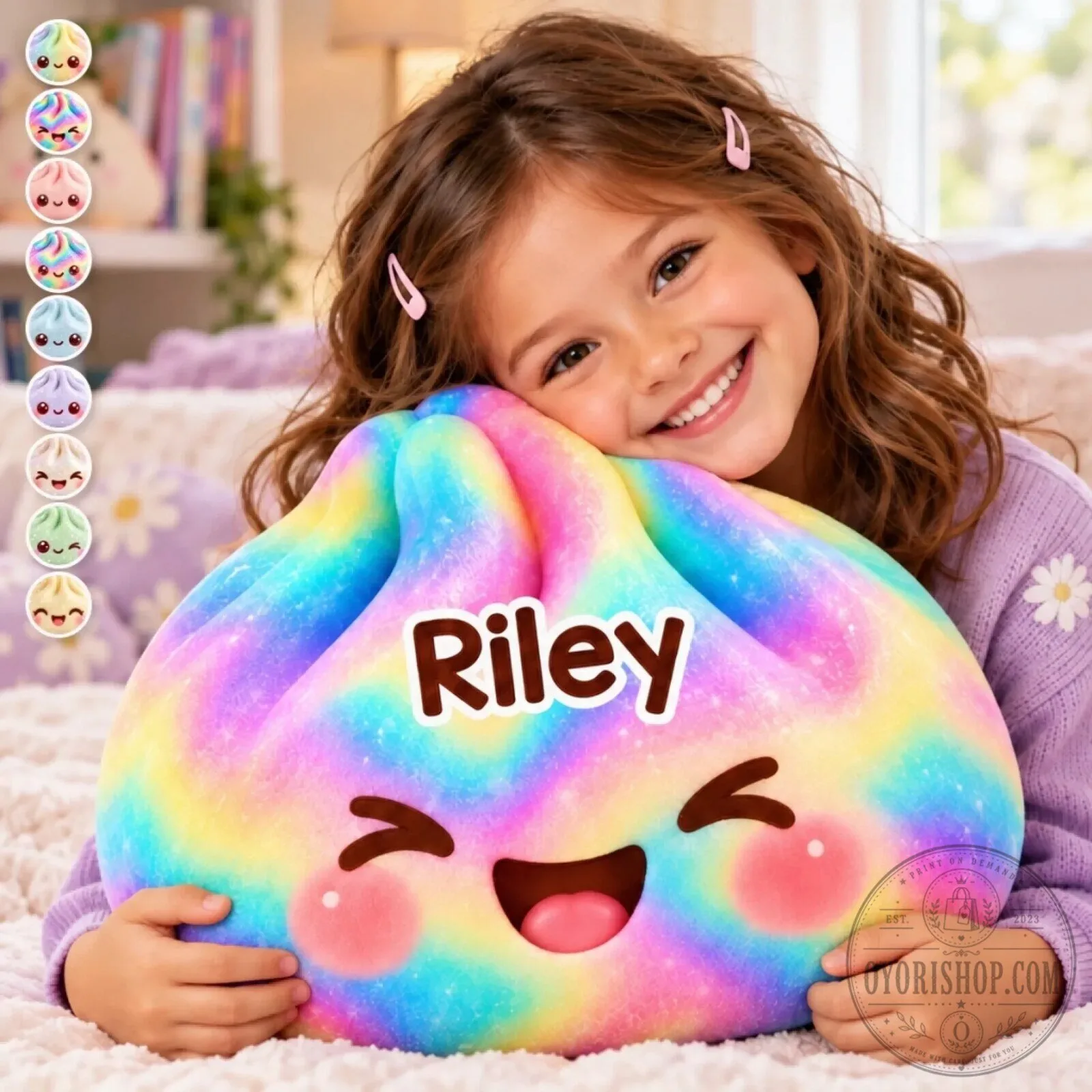 Personalized Rainbow Dumpling Plush Pillow with Custom Name for Kids