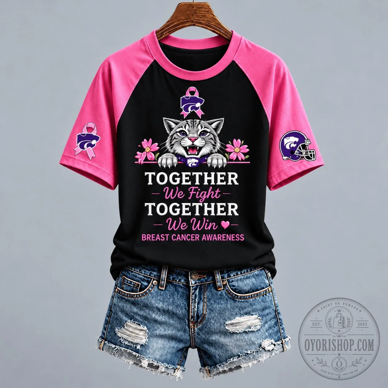 Kansas State Wildcats Breast Cancer Awareness Together We Fight Raglan T-Shirt 5 Kansas State Wildcats Breast Cancer Awareness Together We Fight Raglan T-Shirt