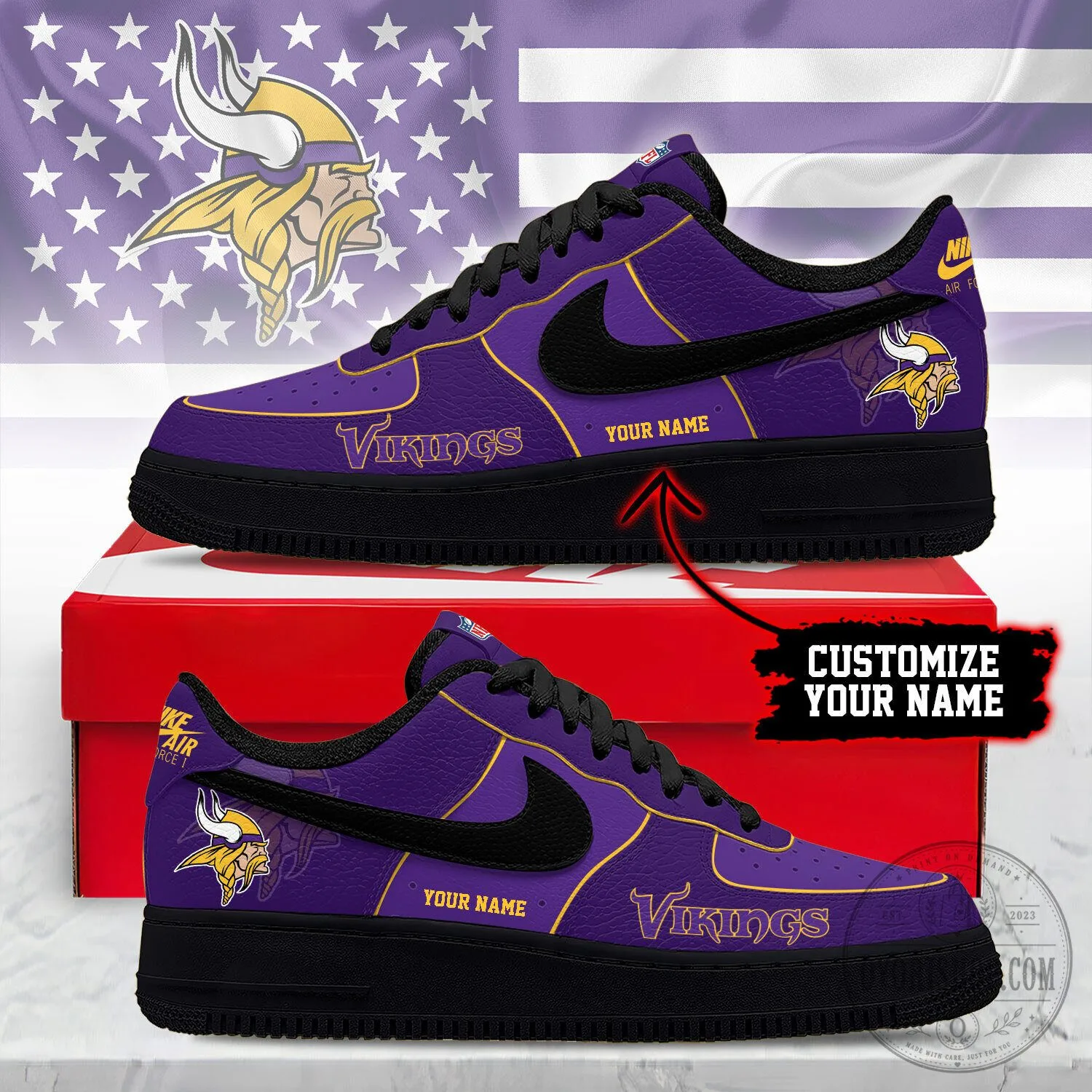 Minnesota Vikings NFL Custom Name Purple Air Force 1 Shoes 2 Minnesota Vikings NFL Custom Name Purple Air Force 1 Shoes