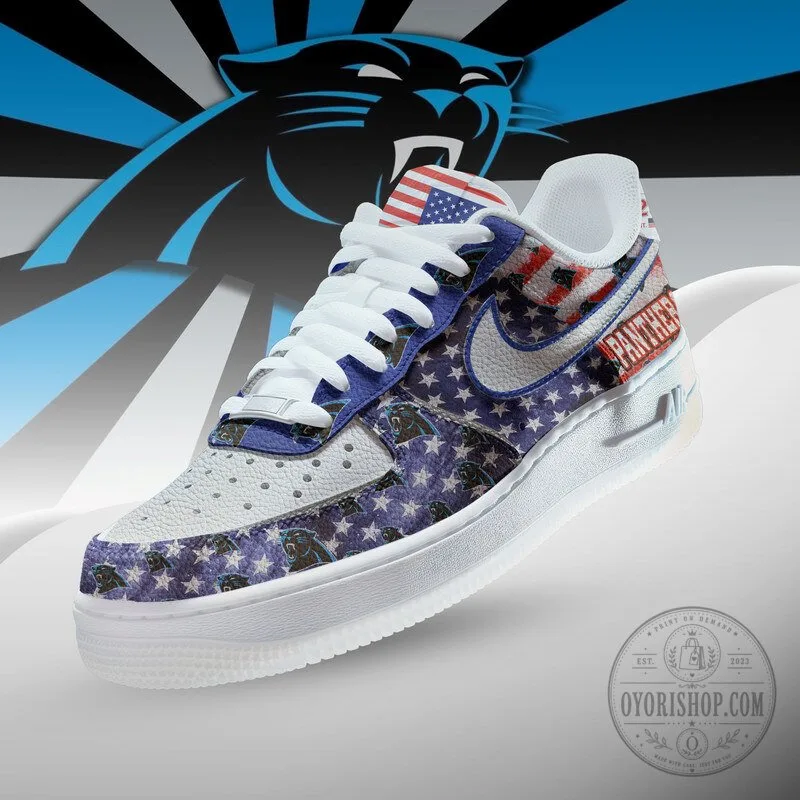 Carolina Panthers NFL Team Logo Patriotic American Flag Custom Sneakers Shoes