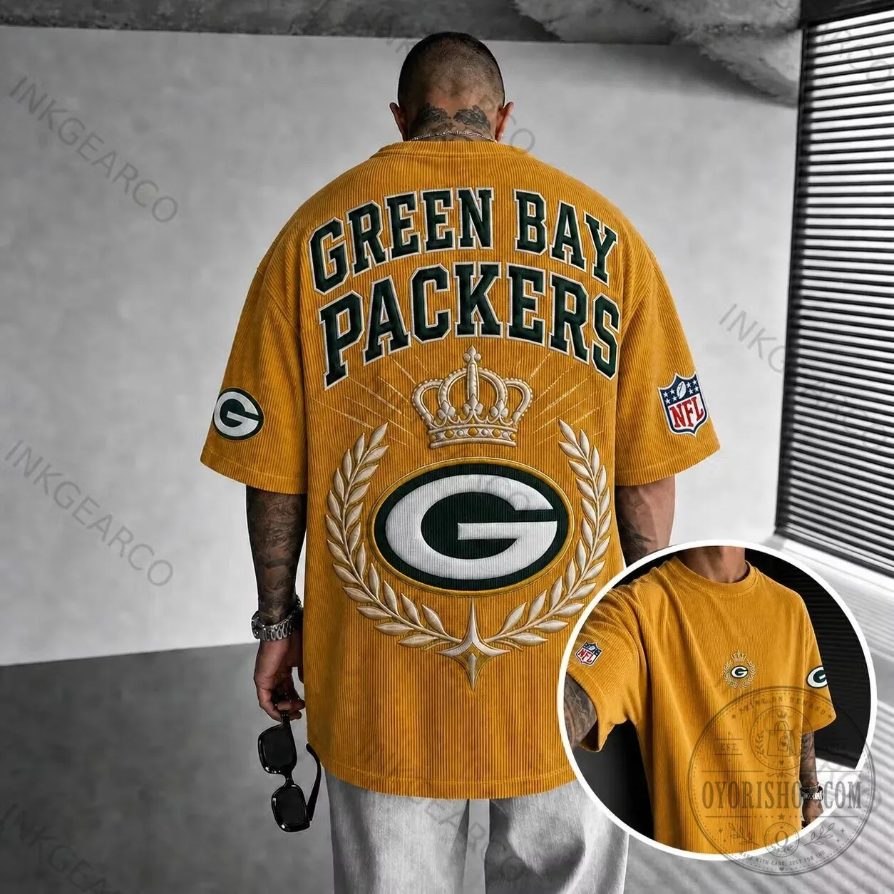 Green Bay Packers American Football Team Embroidered Corduroy T-Shirt 2 Green Bay Packers American Football Team Embroidered Corduroy T-Shirt