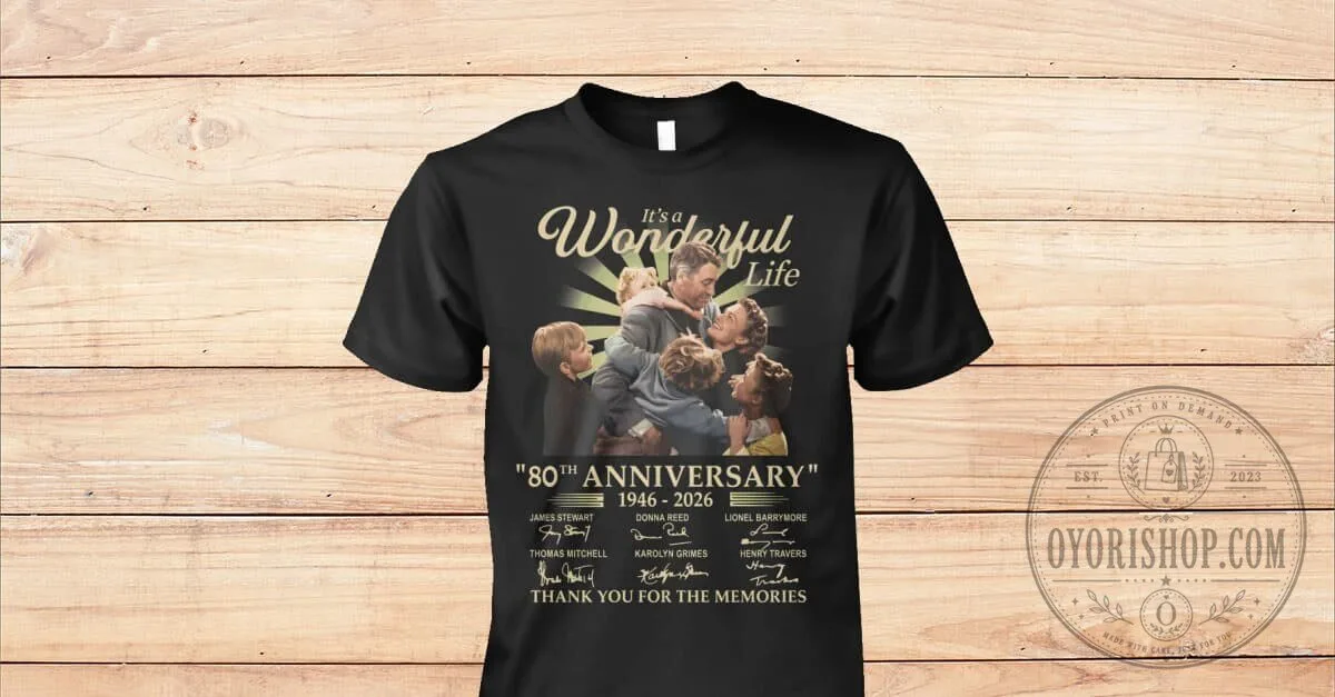 It's a Wonderful Life 80th Anniversary Movie Cast Black T-Shirt 1 It's a Wonderful Life 80th Anniversary Movie Cast Black T-Shirt