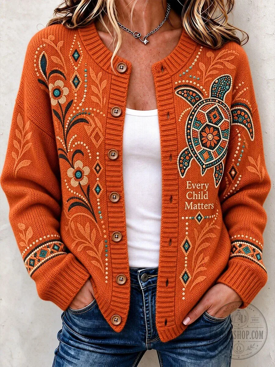 Every Child Matters Turtle Pattern Women's Cardigan Sweater 1 Every Child Matters Turtle Pattern Women's Cardigan Sweater
