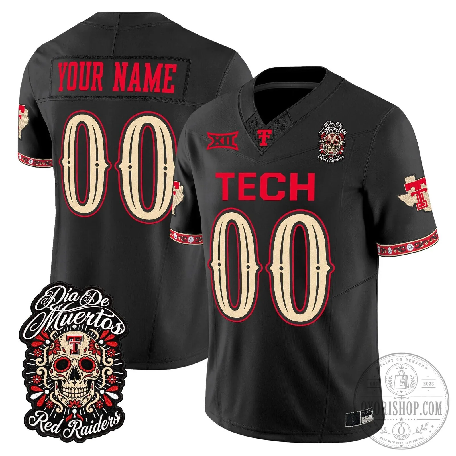 Texas Tech Red Raiders Dia de los Muertos Custom Football Jersey