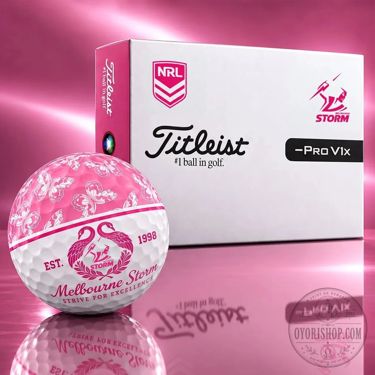 Melbourne Storm NRL Pink Butterflies Titleist Golf Ball