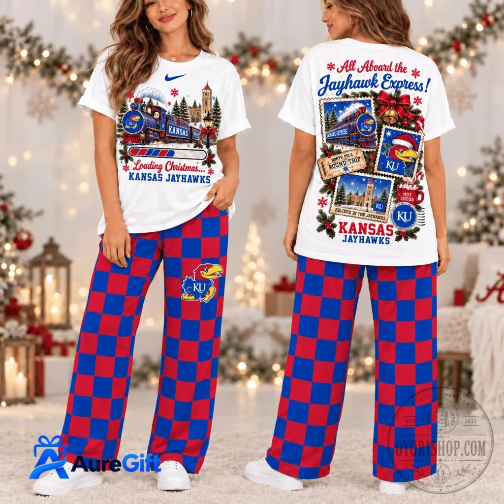 Christmas Holiday Pajama Set for Kansas Jayhawks Fans Christmas Holiday Pajama Set for Kansas Jayhawks Fans