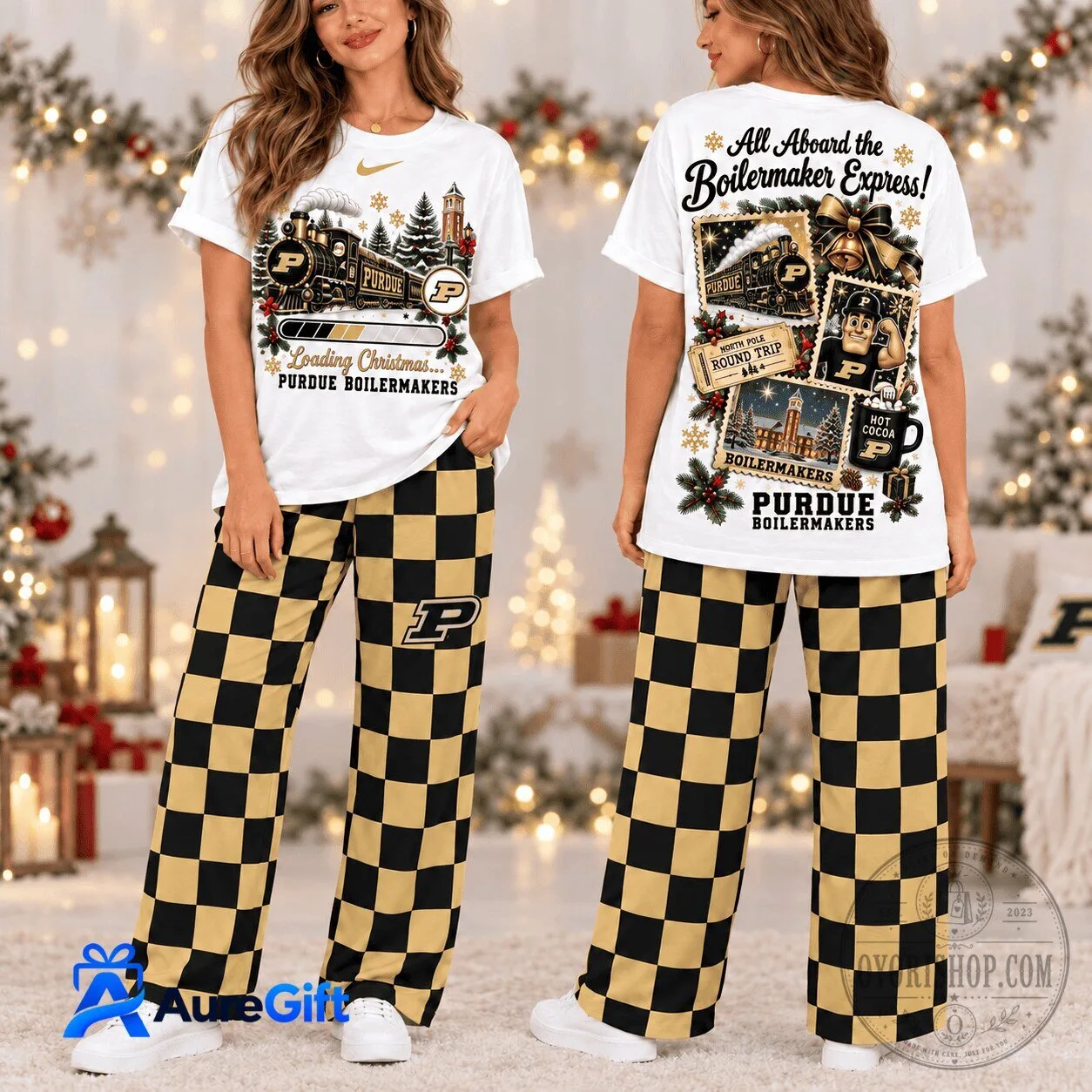 Purdue Boilermakers Christmas Train Holiday Pajamas Set