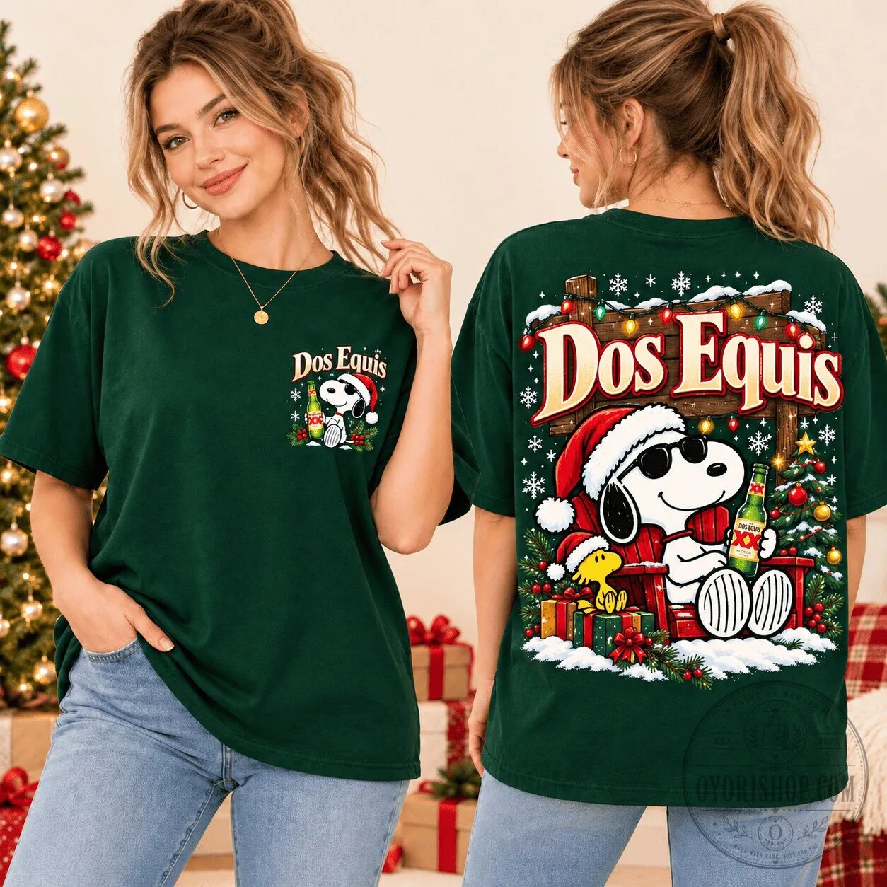Dos Equis Snoopy Christmas Beer Holiday Party Green T-Shirt 1 Dos Equis Snoopy Christmas Beer Holiday Party Green T-Shirt