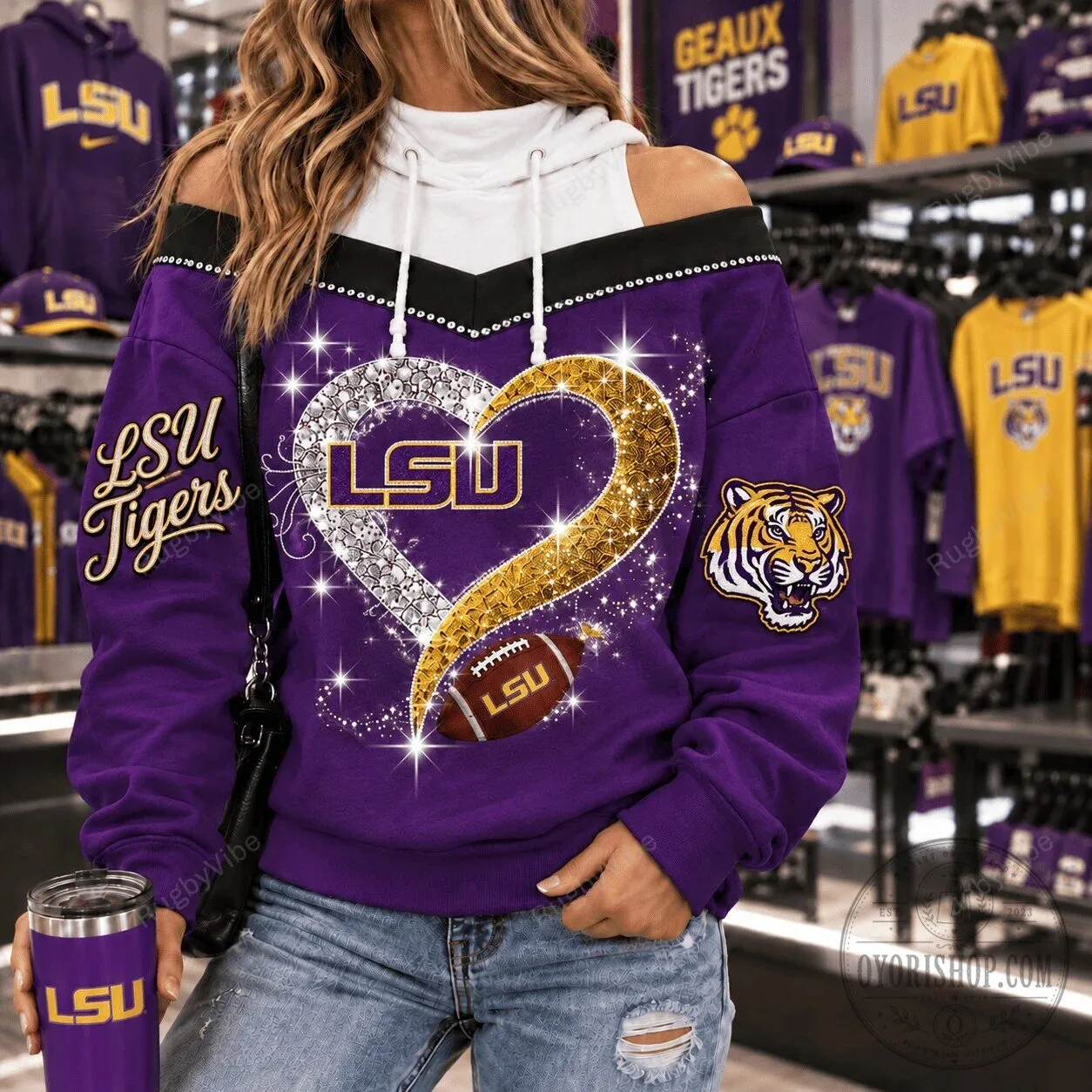 LSU Tigers Football Glitter Heart Design Hoodie