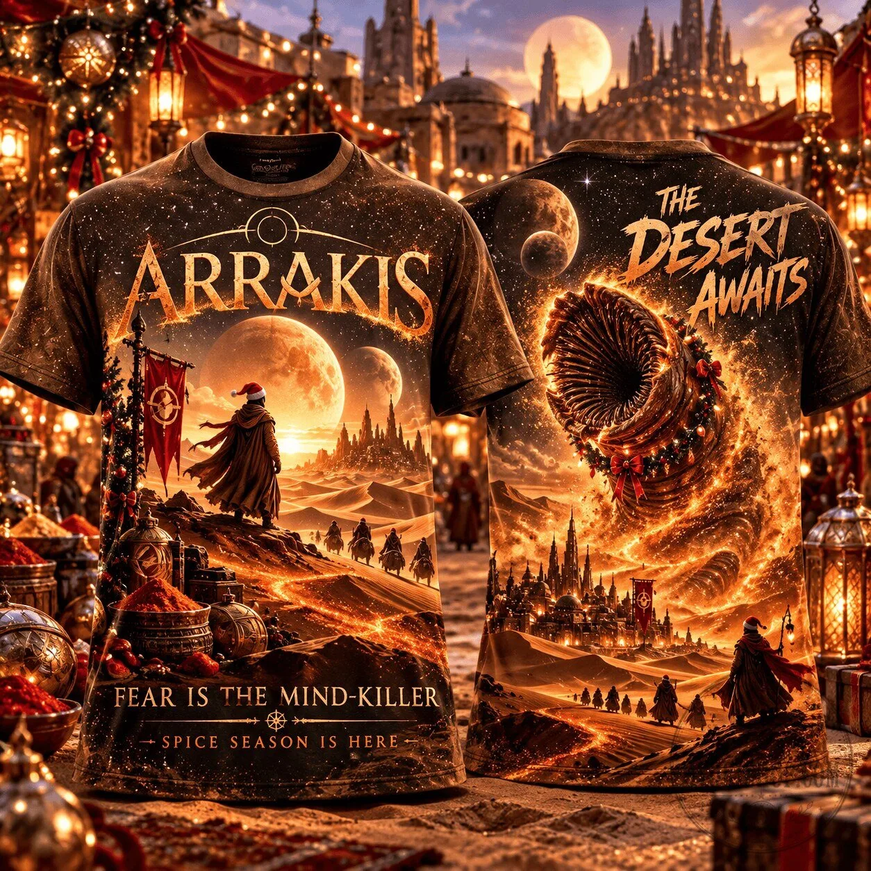 Dune Arrakis Christmas Sandworm Fear Is The Mind Killer Spice Season T-Shirt